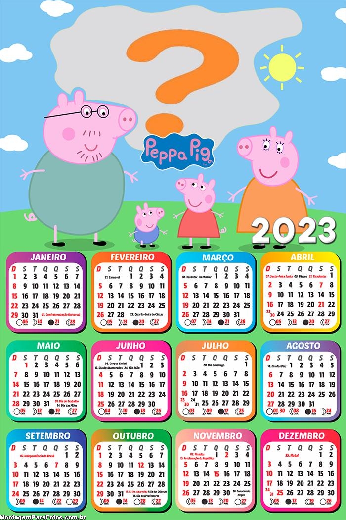 Calendário 2023 Colar e Imprimir Família da Peppa Pig
