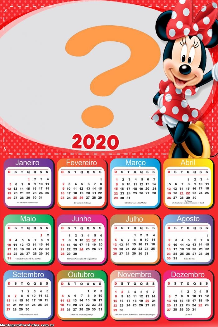 Calendário 2020 Minnie Vermelha