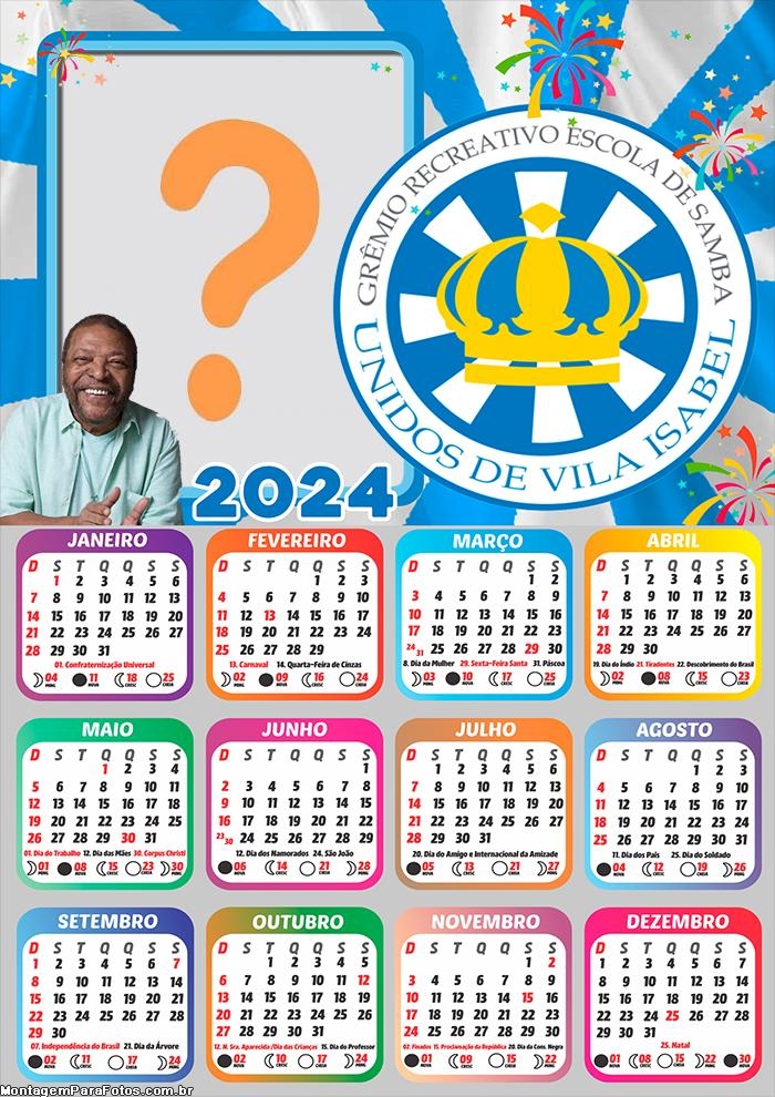 Calendário 2024 Unidos de Vila Isabel Foto Moldura