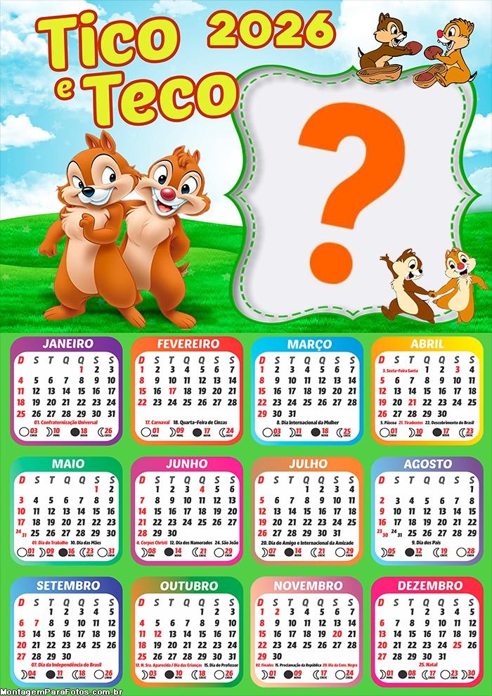 Calendário 2026 Tico e Teco Foto Colagem