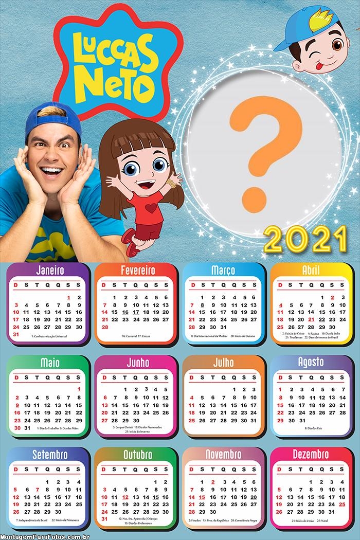Calendário 2021 Gi e Luccas Neto Colagem de Foto