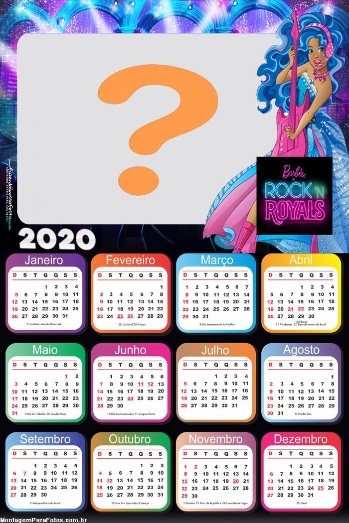 Calendário 2020 Barbie Rainhas do Rock