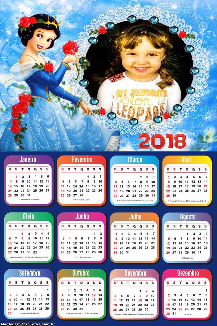 Calendário 2018 Branca de Neve Princesa