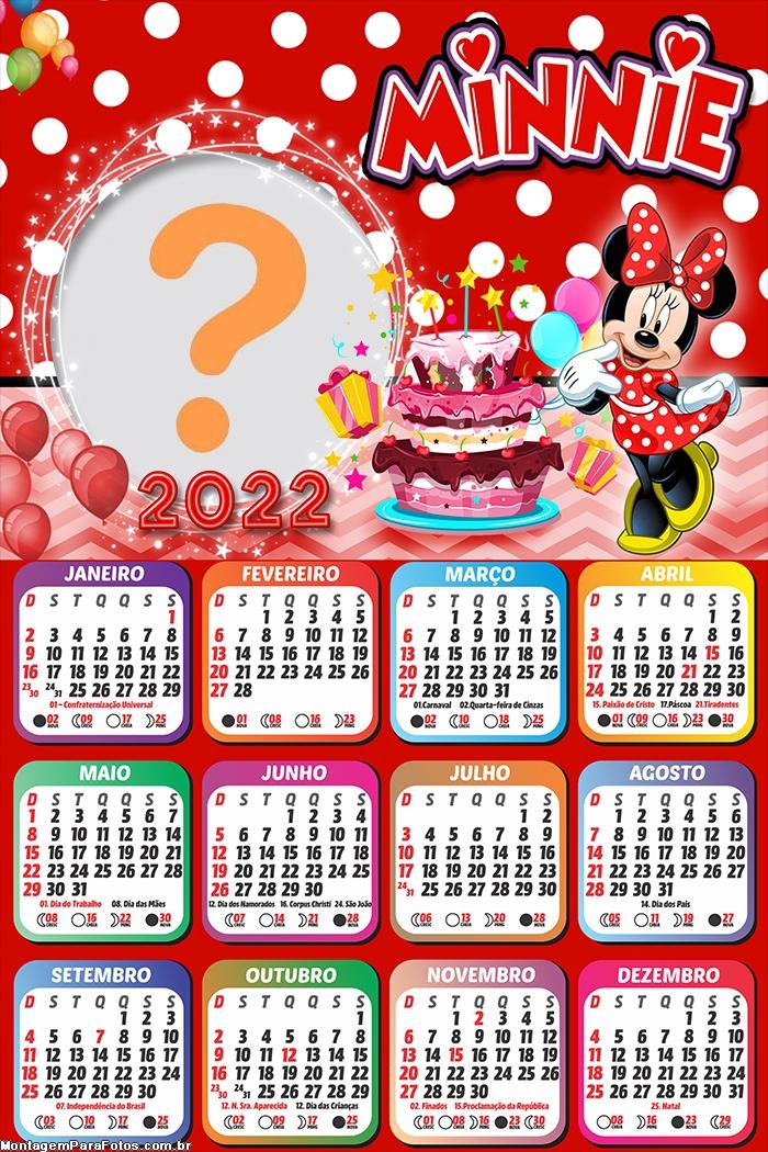 Calendário 2022 Aniversário Minnie Moldura Online