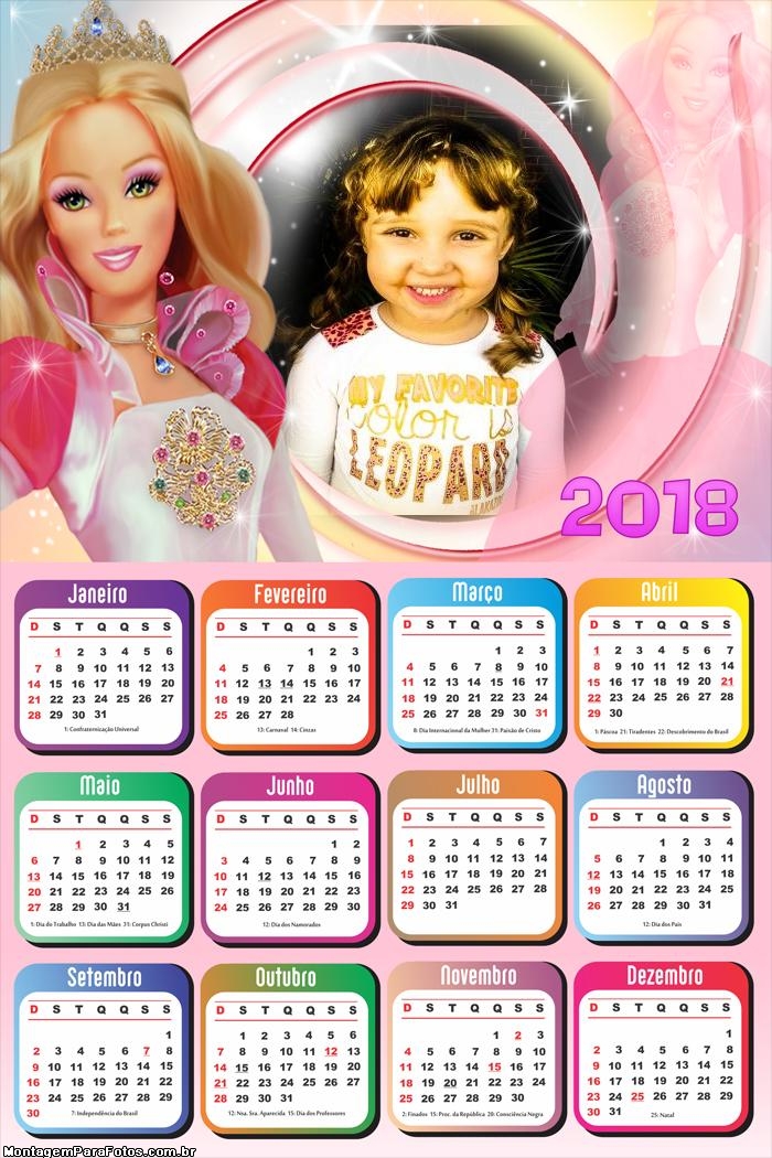 Calendário 2018 Boneca Barbie