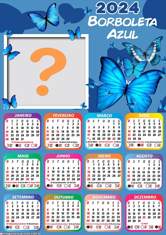 Calendário 2024 Borboleta Azul Juntar Foto Grátis