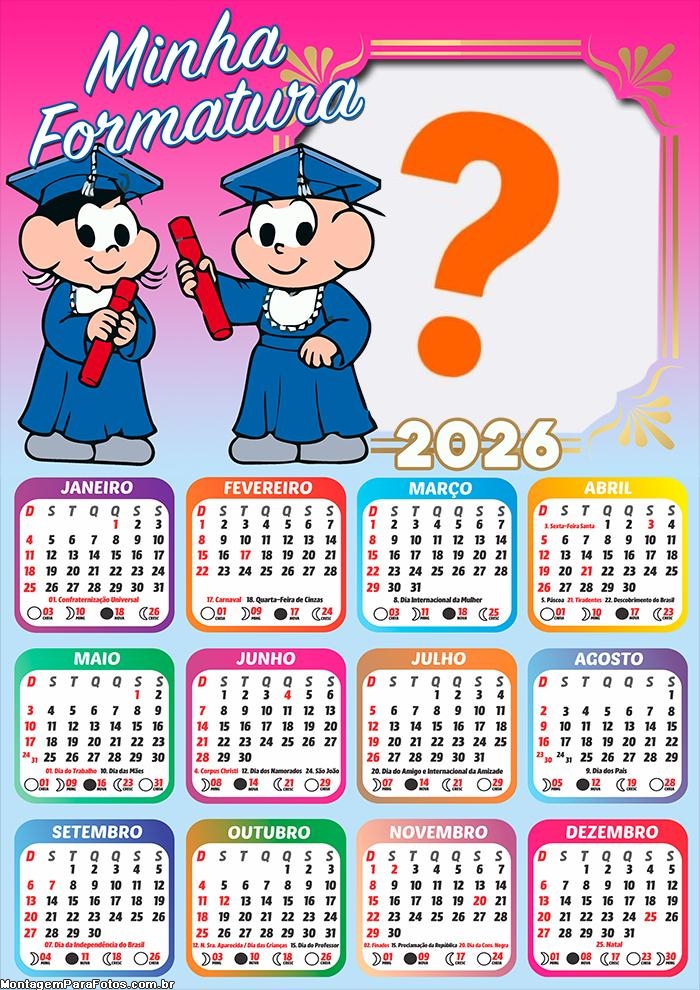 Calendário 2026 para Meninas Minha Formatura Emoldurar Foto Online