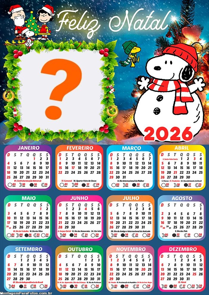 Calendário 2026 Feliz Natal Snoop Montar Foto Grátis