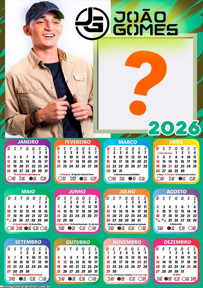Calendário 2026 João Gomes Colagem Online