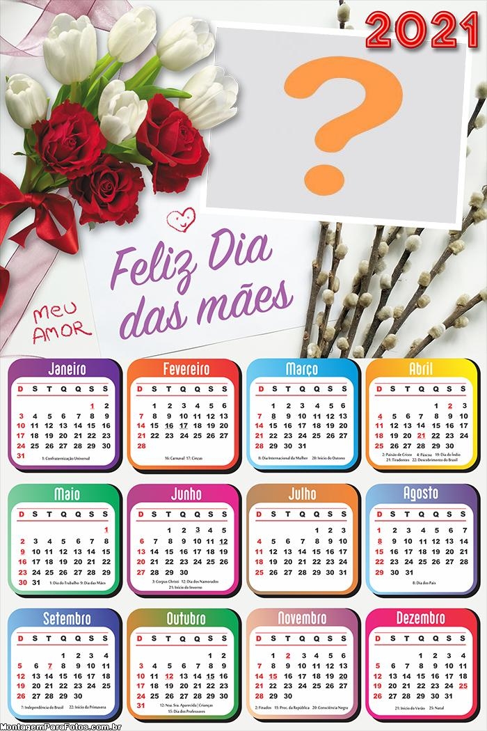 Calendário 2021 Cartão Dia das Mães Molduras para Fotos