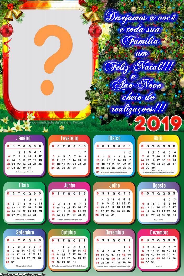 Calendário 2019 Mensagem de Natal