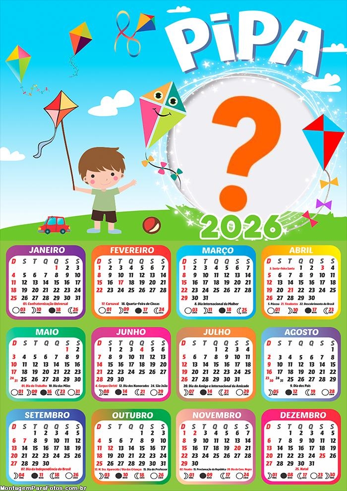 Calendário 2026 Tema Pipa para FotoMontagem
