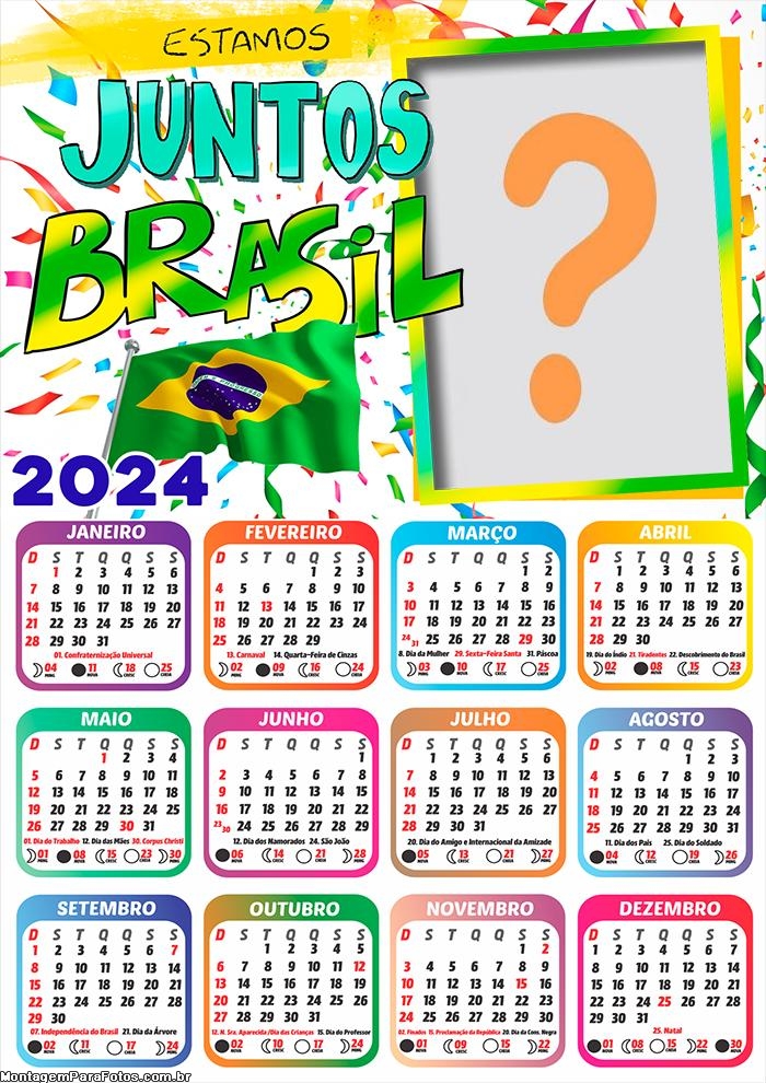 Calendário 2024 Estamos Junto Brasil Copa do Mundo Fazer Grátis Online