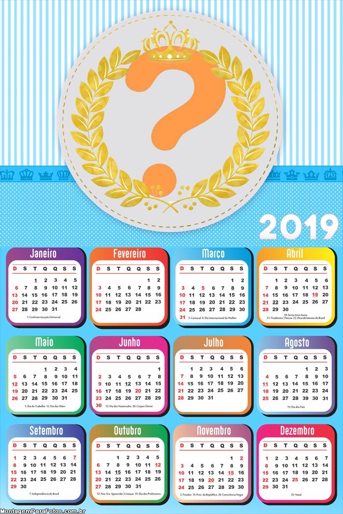 Calendário 2019 Realeza Meninos