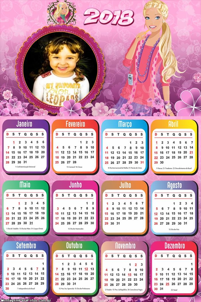 Calendário 2018 Barbie Boneca