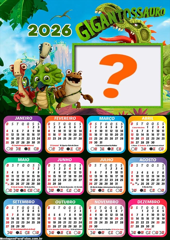 Calendário 2026 Gigantossauro Foto Montagem
