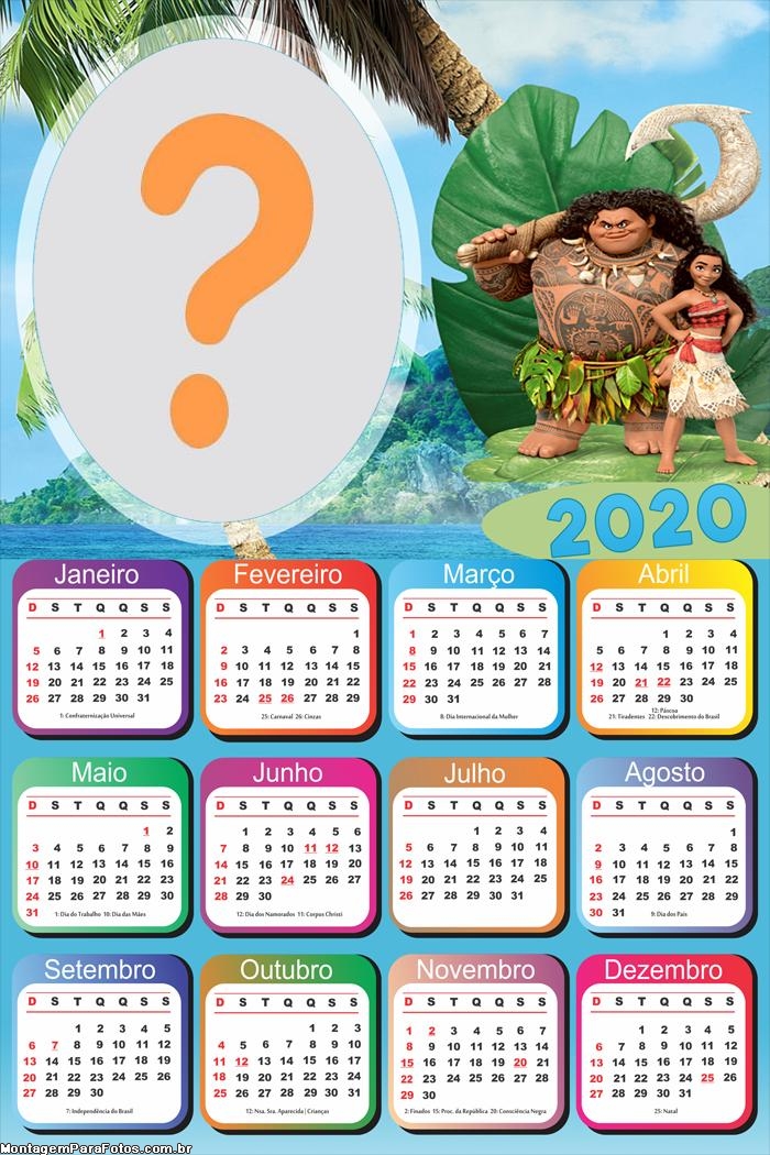 Calendário 2020 Chefe Tui e Moana