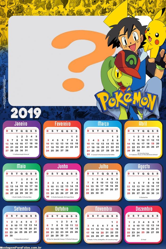 Calendário 2019 do Pokémon Desenho