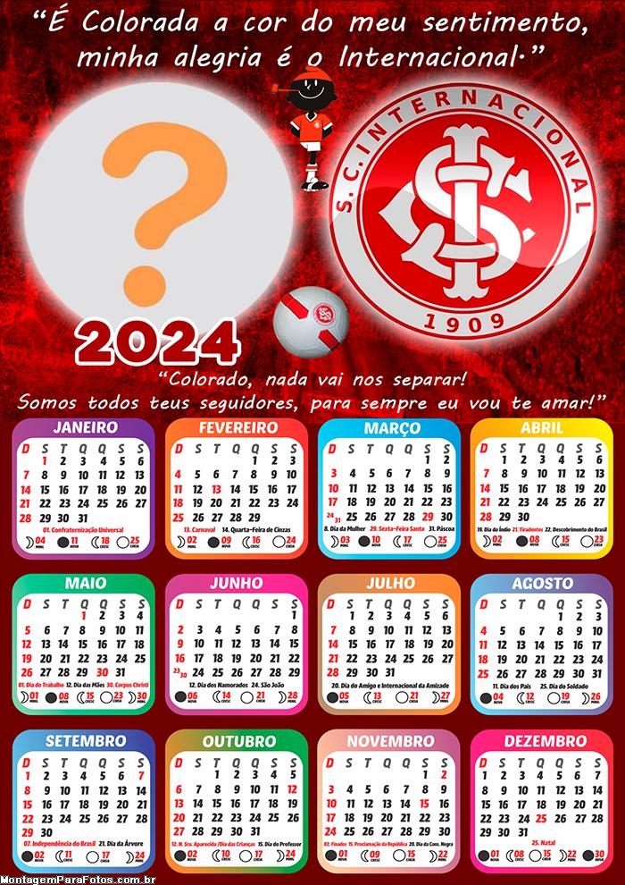 Calendário 2024 para Fotos Grátis Internacional Time de Futebol