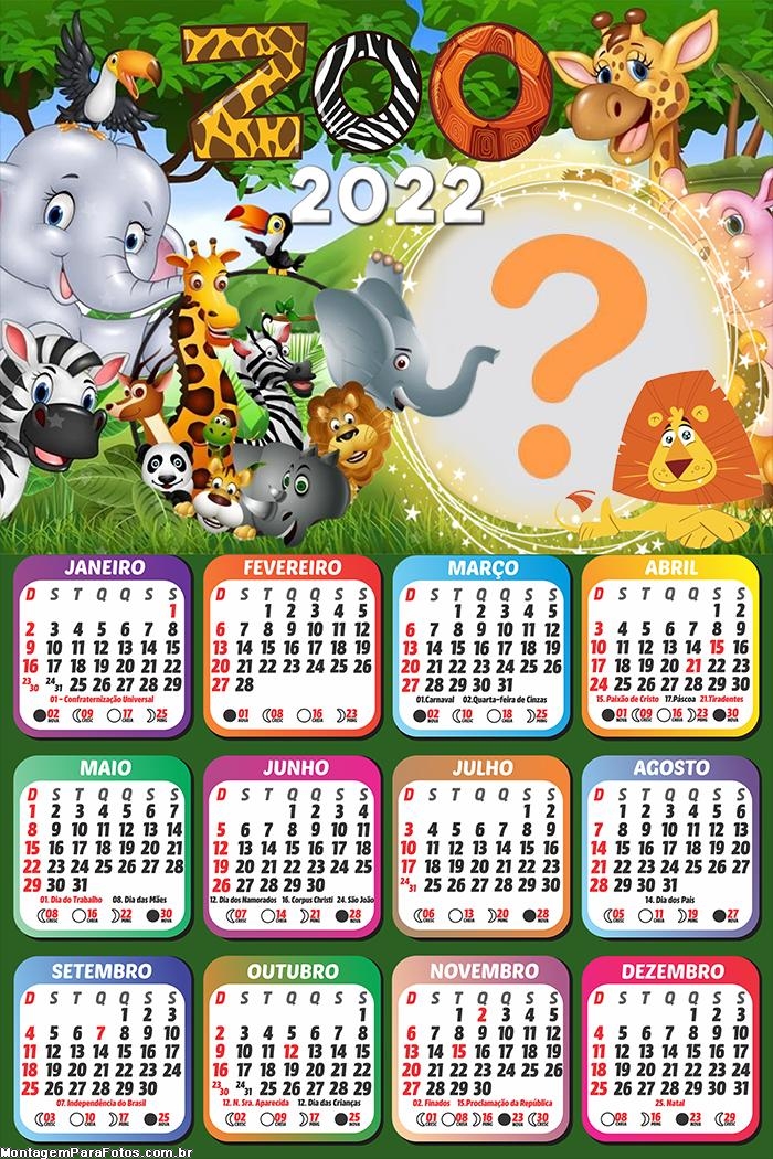 Calendário 2022 Zoo Infantil para Montar Foto e Imprimir