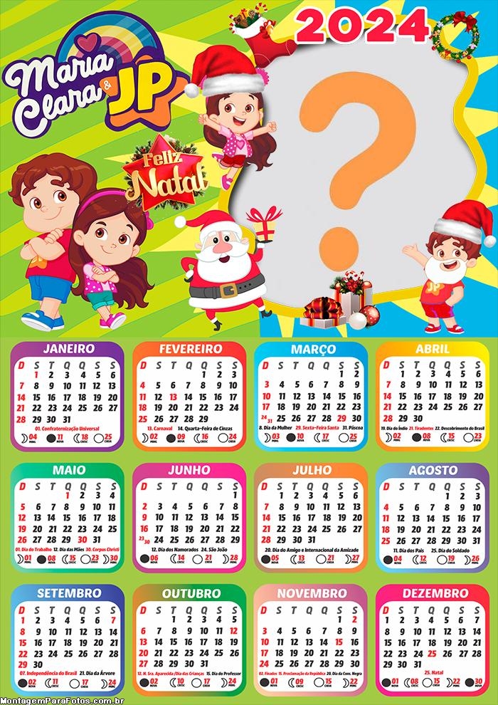 Editar Online Calendário 2024 Feliz Natal Maria Clara e JP