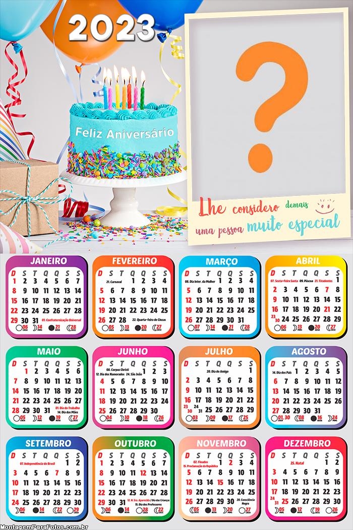 Calendário 2023 Personalizado Feliz Aniversário para Pessoa Especial