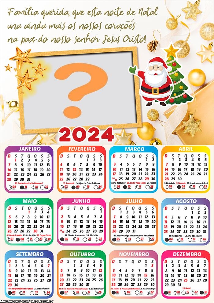 Mensagem Foto Montagem Calendário 2024 Frase de Natal Família Querida