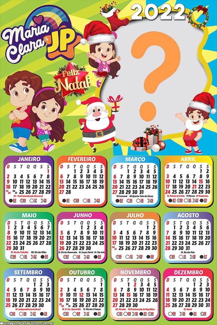 Calendário 2022 Feliz Natal Maria Clara e JP Colar Foto Online Infantil
