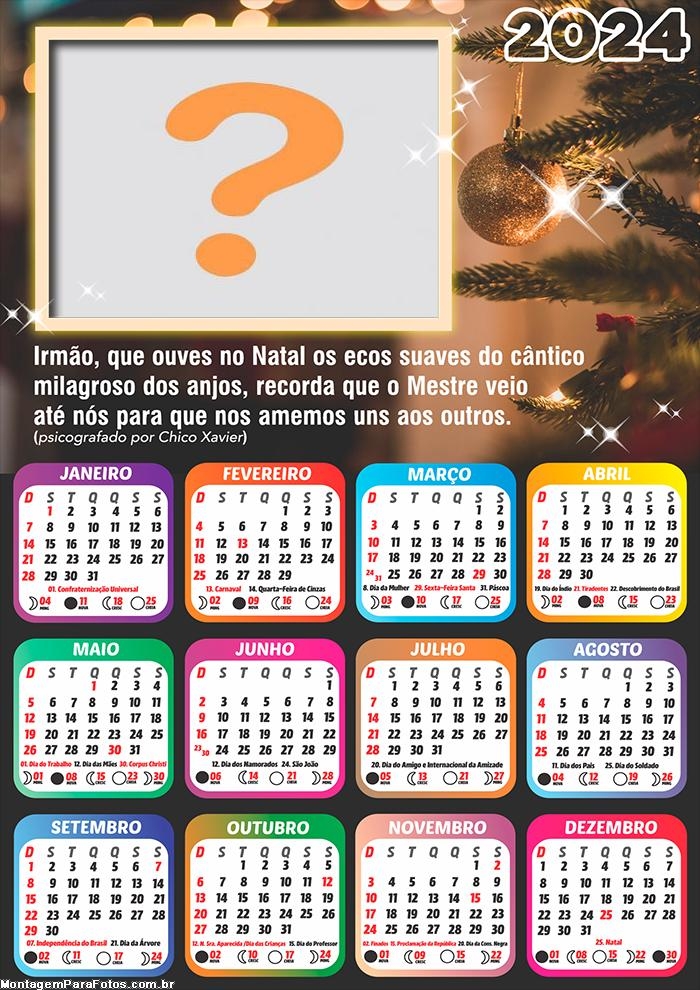 Criar Online Calendário 2024 Feliz Natal Mensagem Espírita