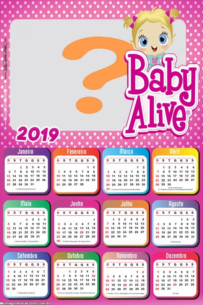 Calendário 2019 Baby Alive