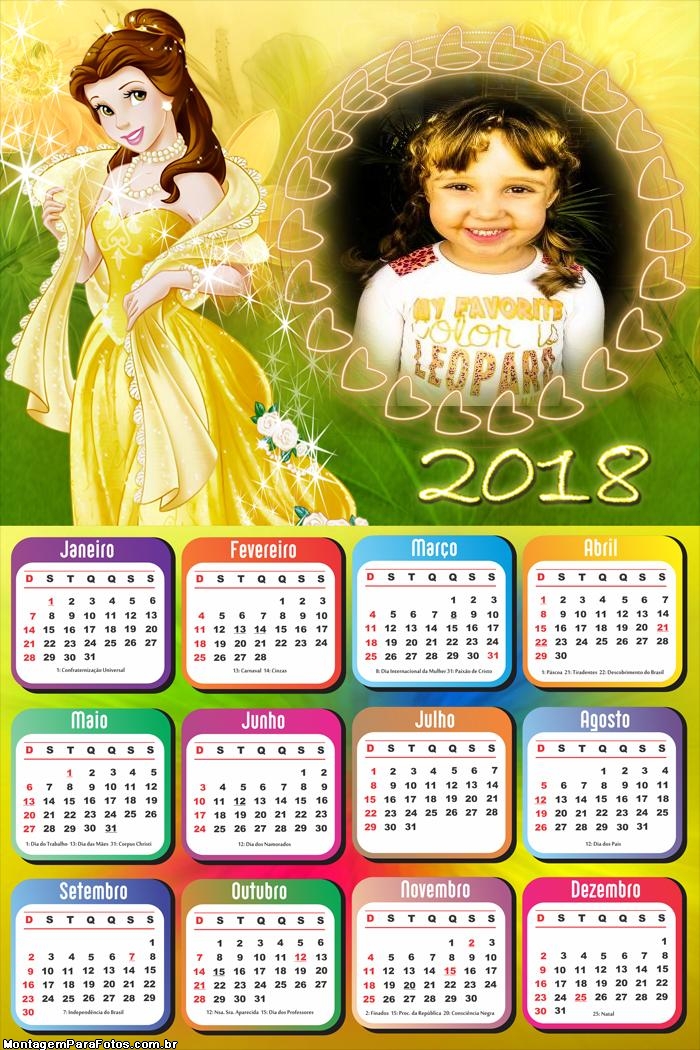 Calendário 2018 Princesa Bela