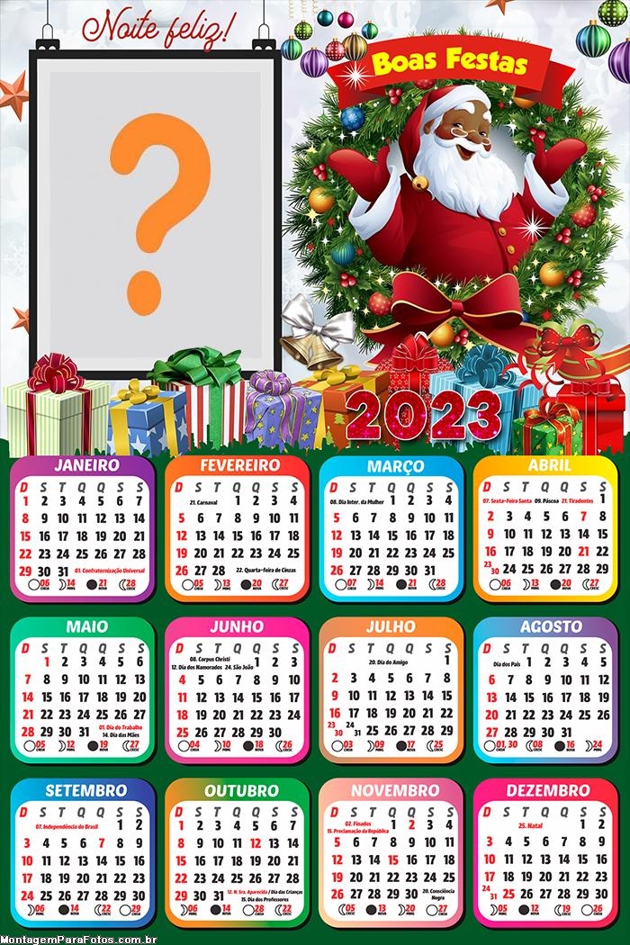 Calendário 2023 Papai Noel Negro Molduras para Fotos