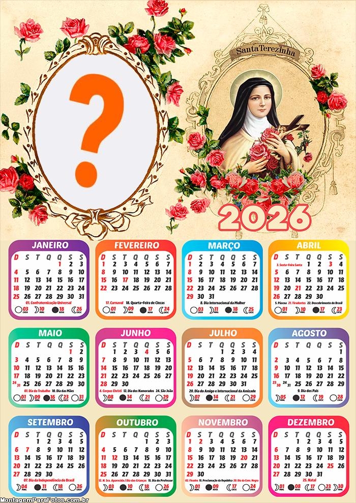 Calendário 2026 Santa Terezinha Montagem de Foto
