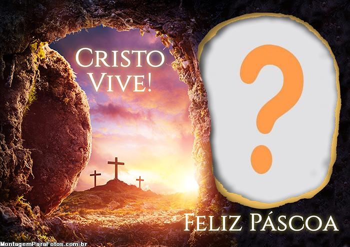 Moldura de Feliz Páscoa Cristo Vive