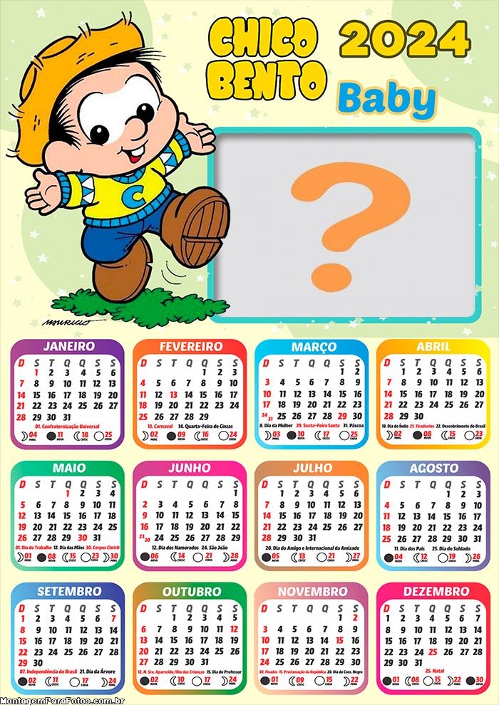 Colar Foto Infantil Calendário 2024 Chico Bento Baby