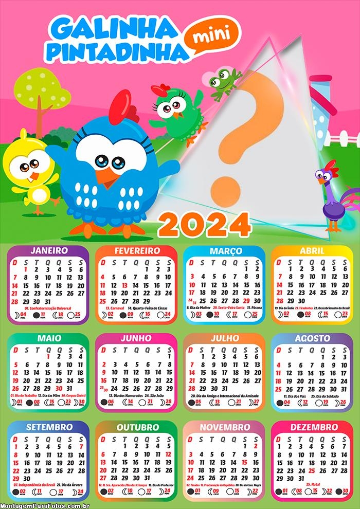 Calendário 2024 Fazer Montagem Online Galinha Pintadinha Mini