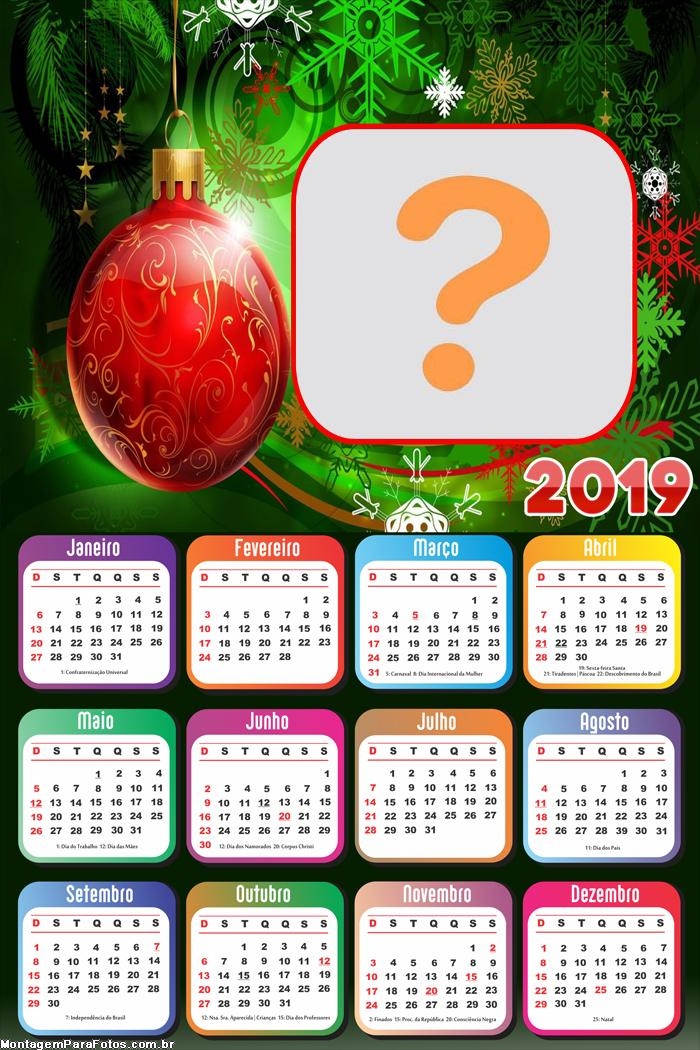 Calendário 2019 Bola Vemelha de Natal