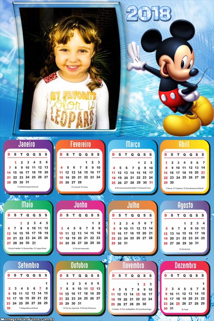 Calendário 2018 Mickey Mouse Disney