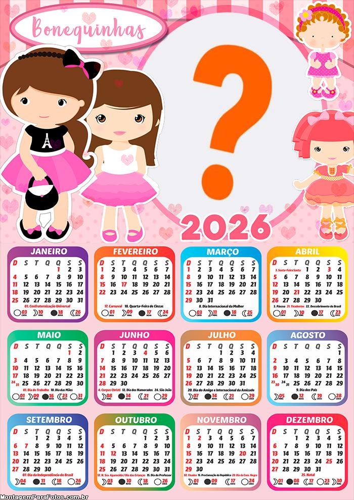 Calendário 2026 Bonequinhas Colar Foto Online