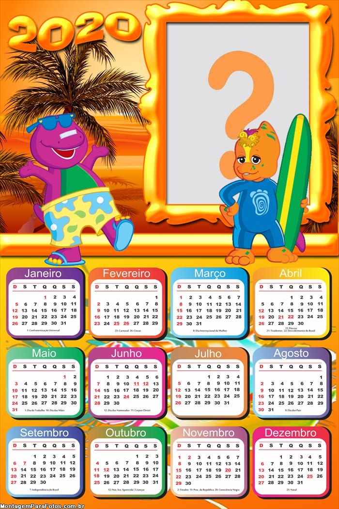 Calendário 2020 Barney Máscara Digital