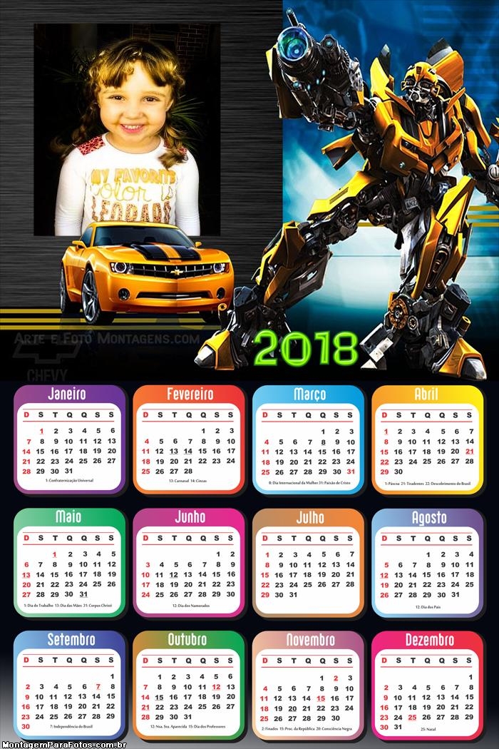 Calendário 2018 Transformers