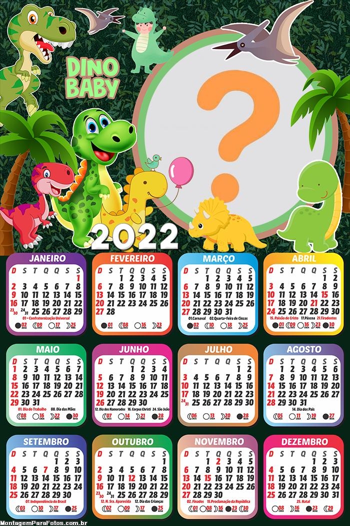 Calendário 2022 Dino Baby Colagem de Foto