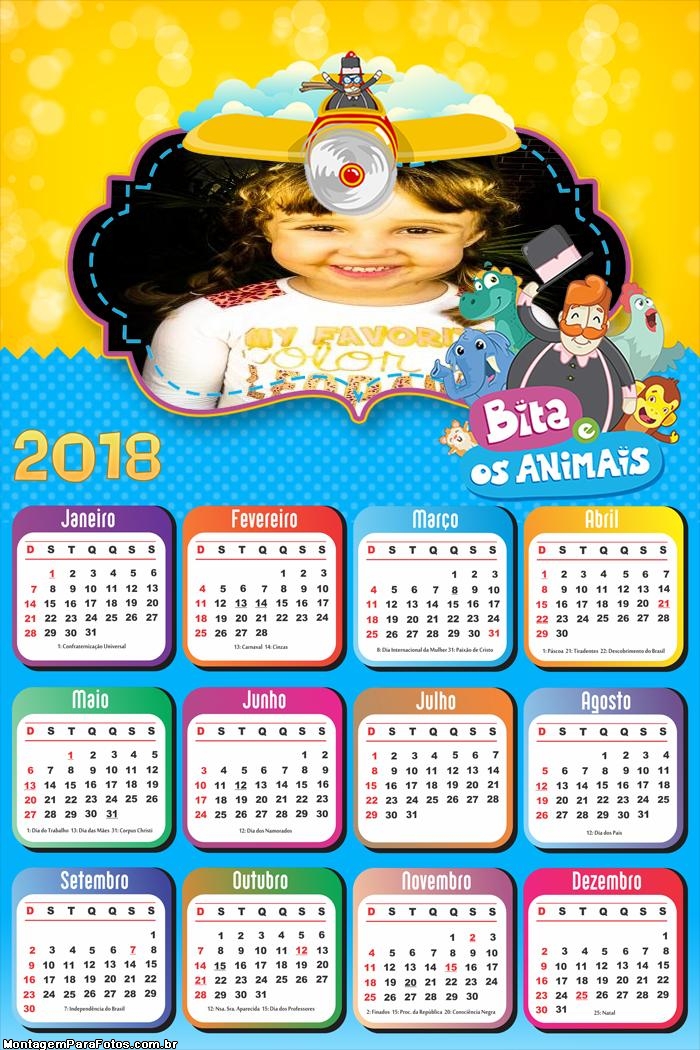 Calendário 2018 Bita e os Animais