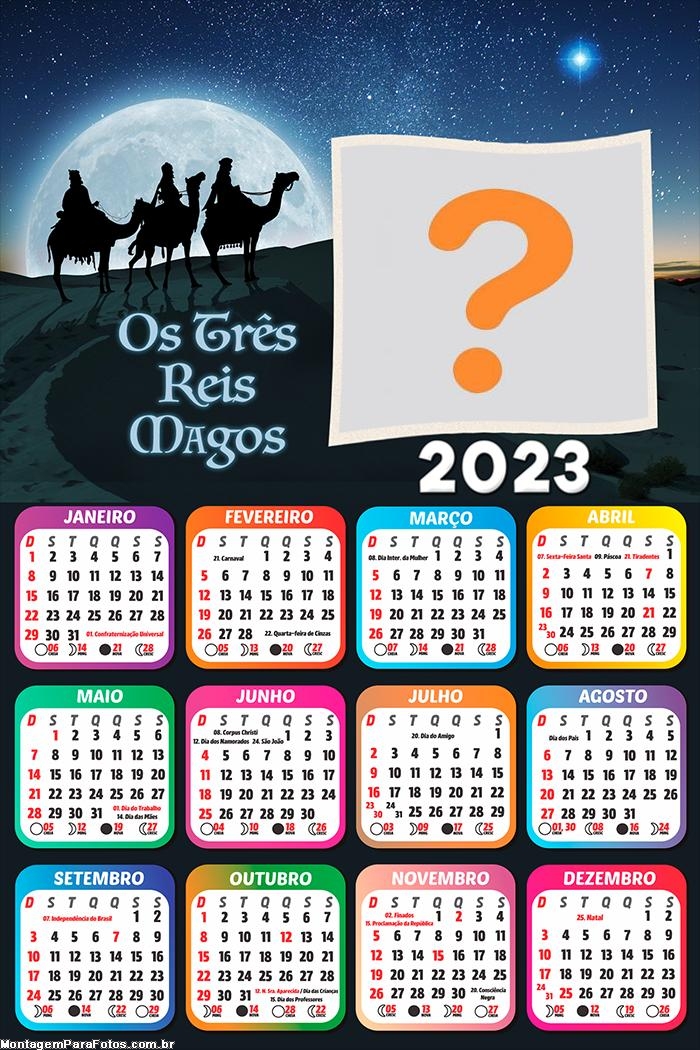 Calendário 2023 Os Três Reis Magos Moldura Virtual