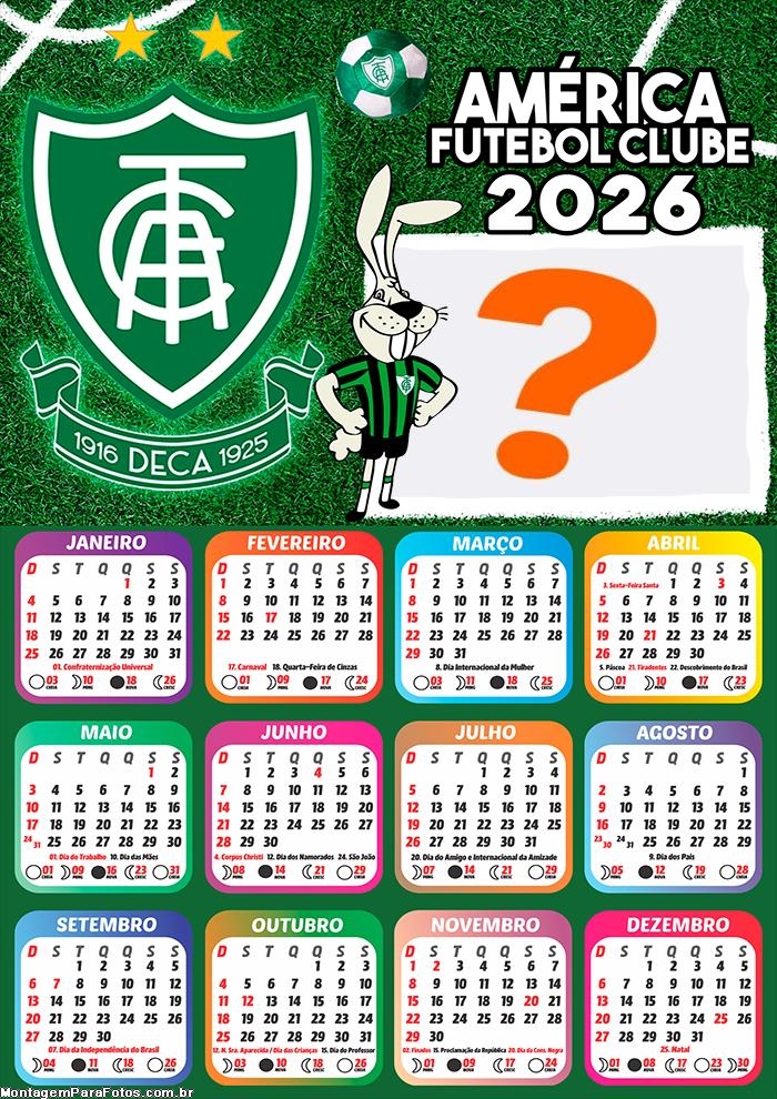 Calendário 2026 América Futebol Clube Colagem Online