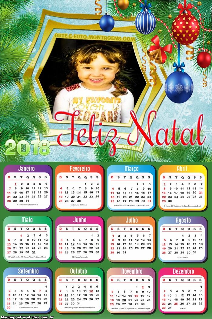 Calendário 2018 Moldura Natal