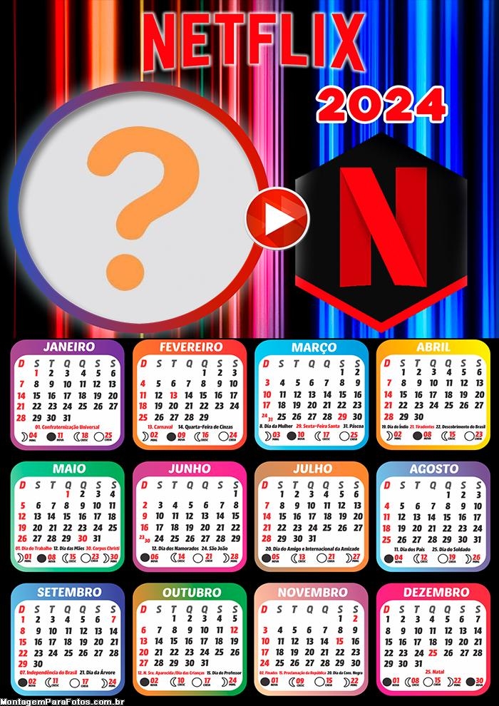 Foto Colagem Grátis Calendário 2024 NetFlix