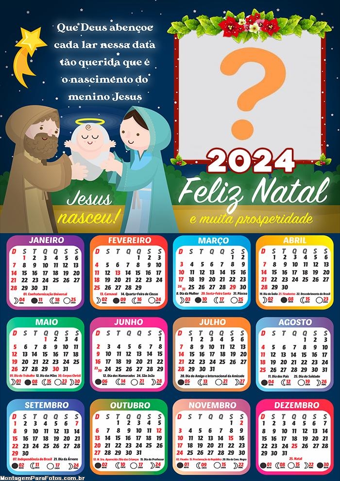 Calendário 2024 Que Deus Abençoe cada lar para FotoMontagem