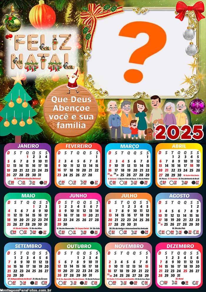 Calendário 2025 Feliz Natal Que Deus Abençoe Montagem Online