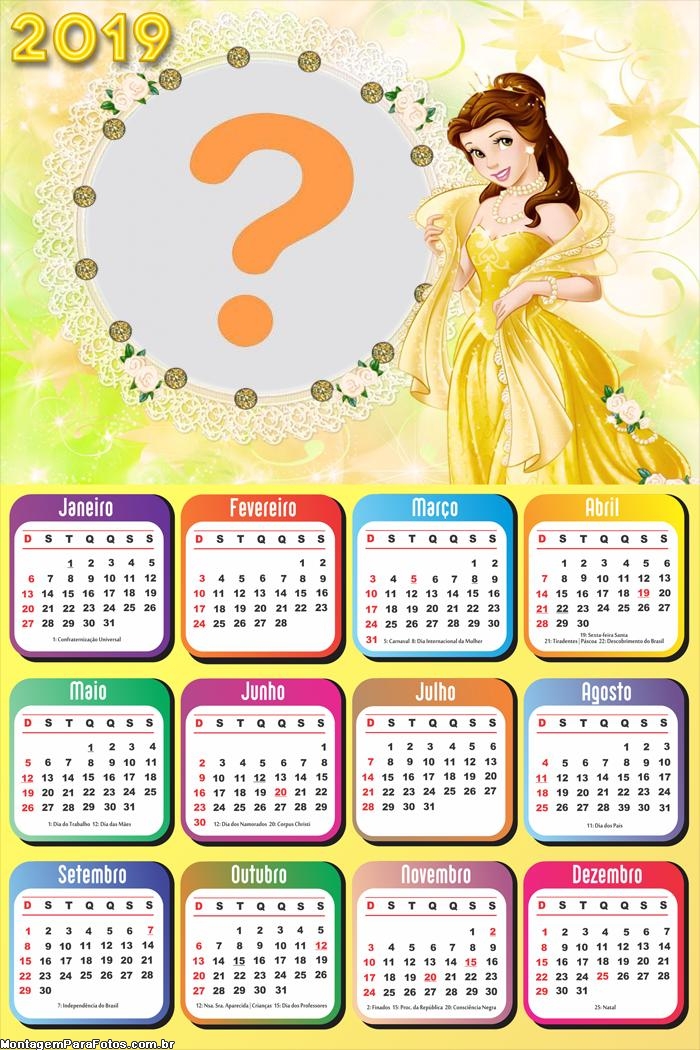 Calendário 2019 da Princesa Bela Disney